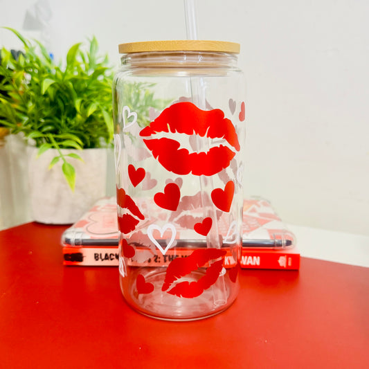 Hearts & Kisses 16oz Beer Can Glass