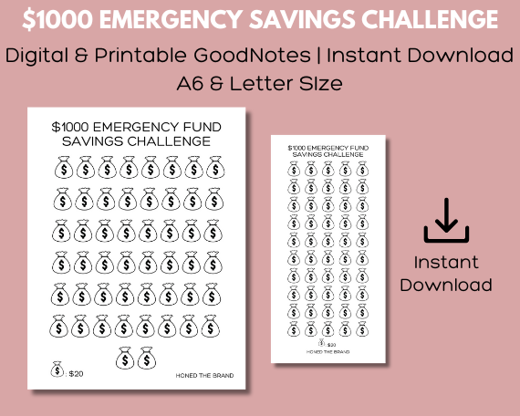 Digital $1000 Emergency Fund Savings Challenge