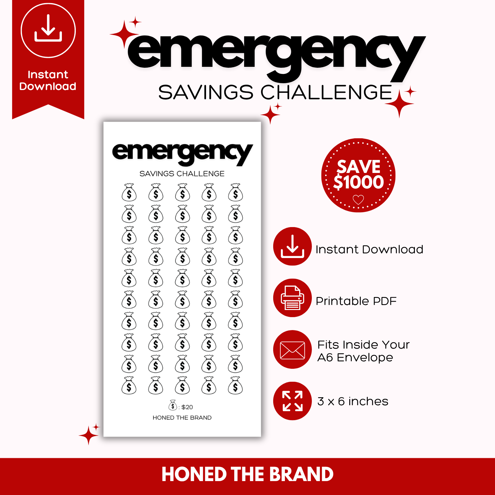 Digital A6 Minimal Emergency Fund Savings Challenge