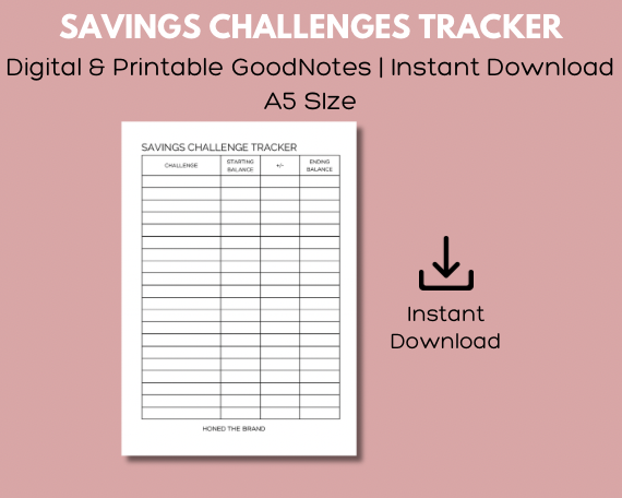 Digital A5 Savings Challenges Tracker