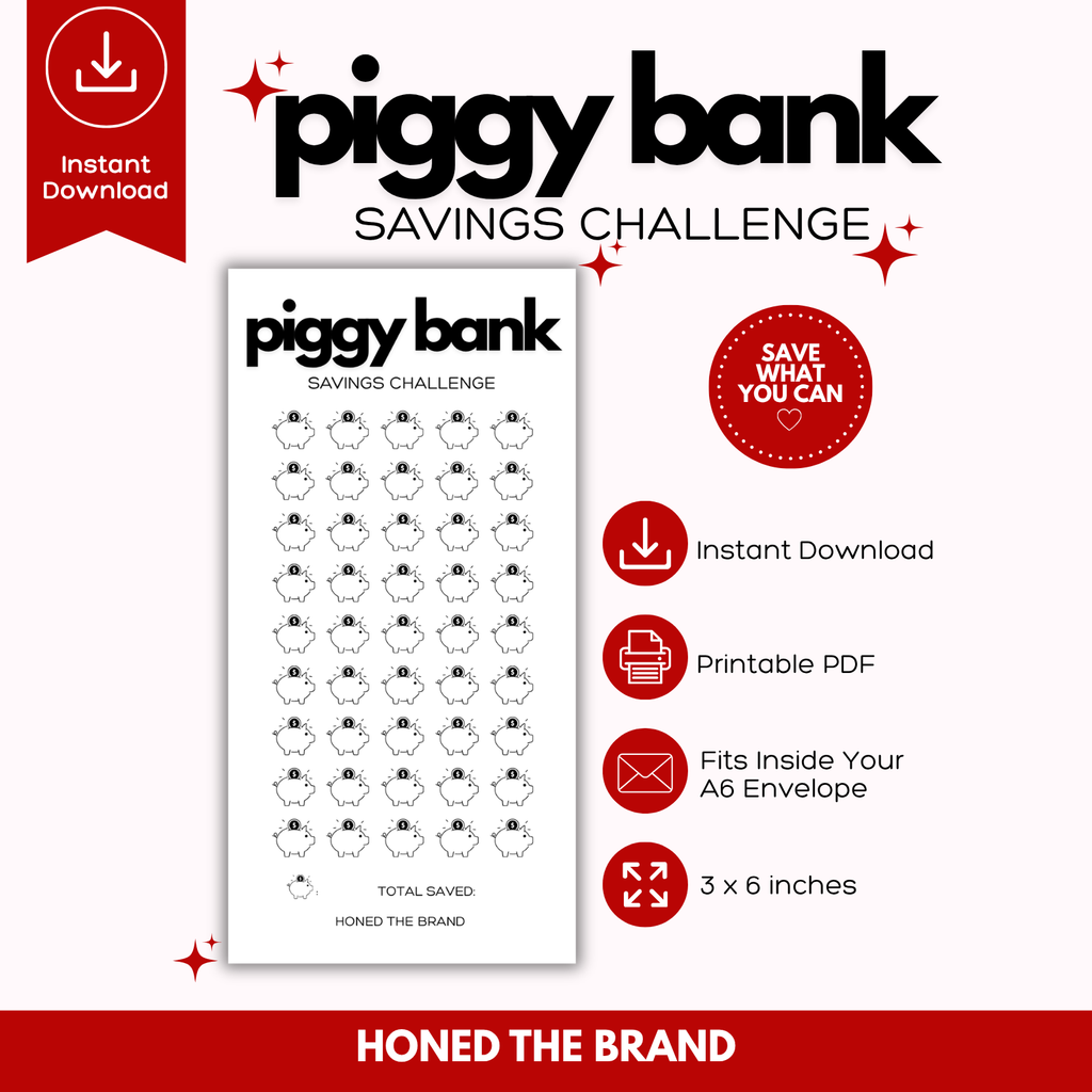 Digital A6 Minimal Piggy Bank Savings Challenge