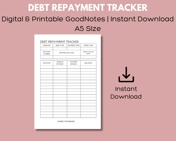 Digital A5 Debt Repayment Tracker