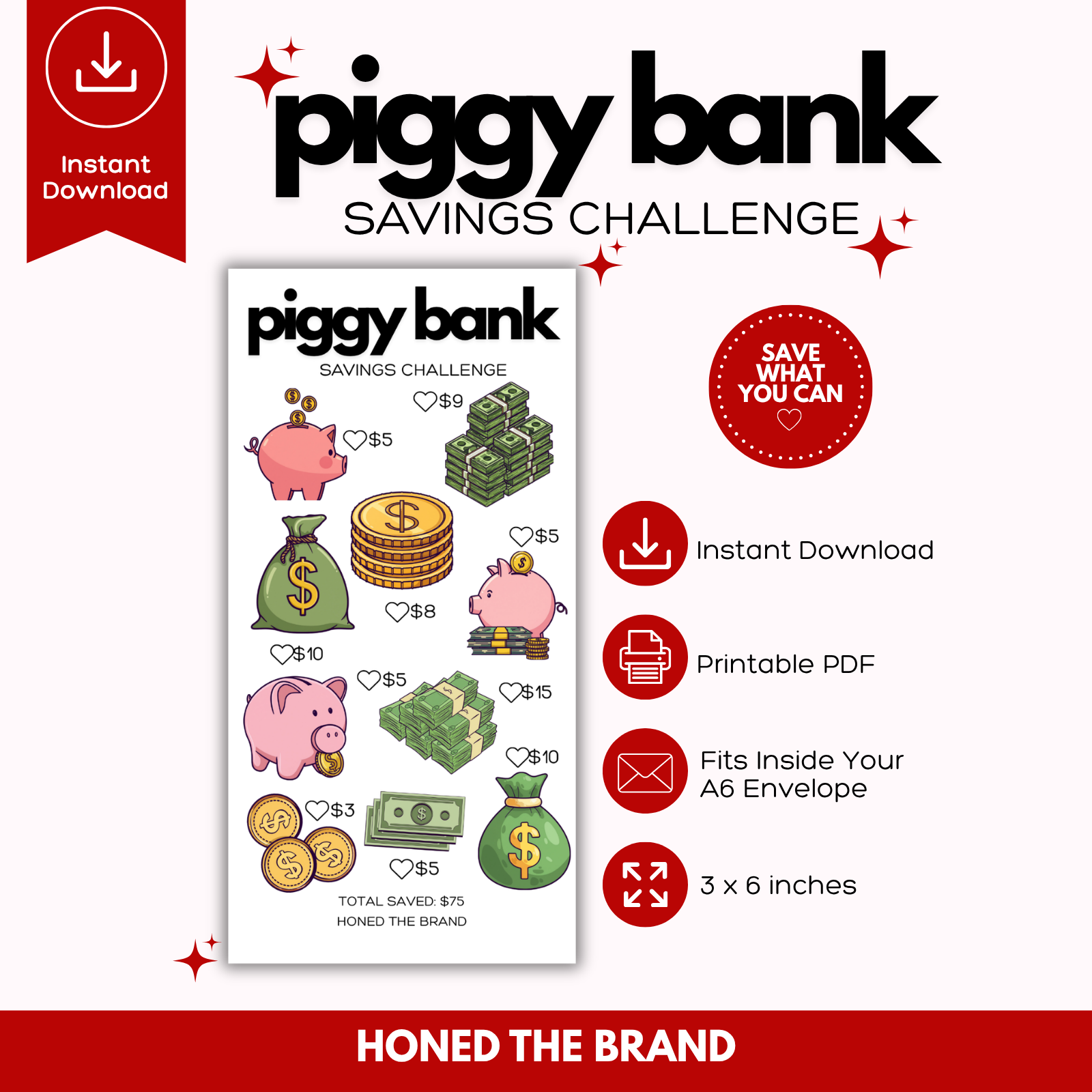 Digital A6 Piggy Bank Savings Challenge