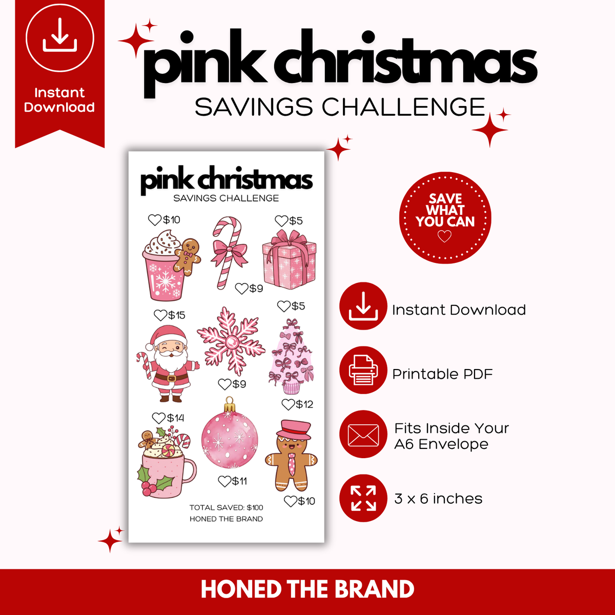 Digital A6 Pink Christmas Savings Challenge