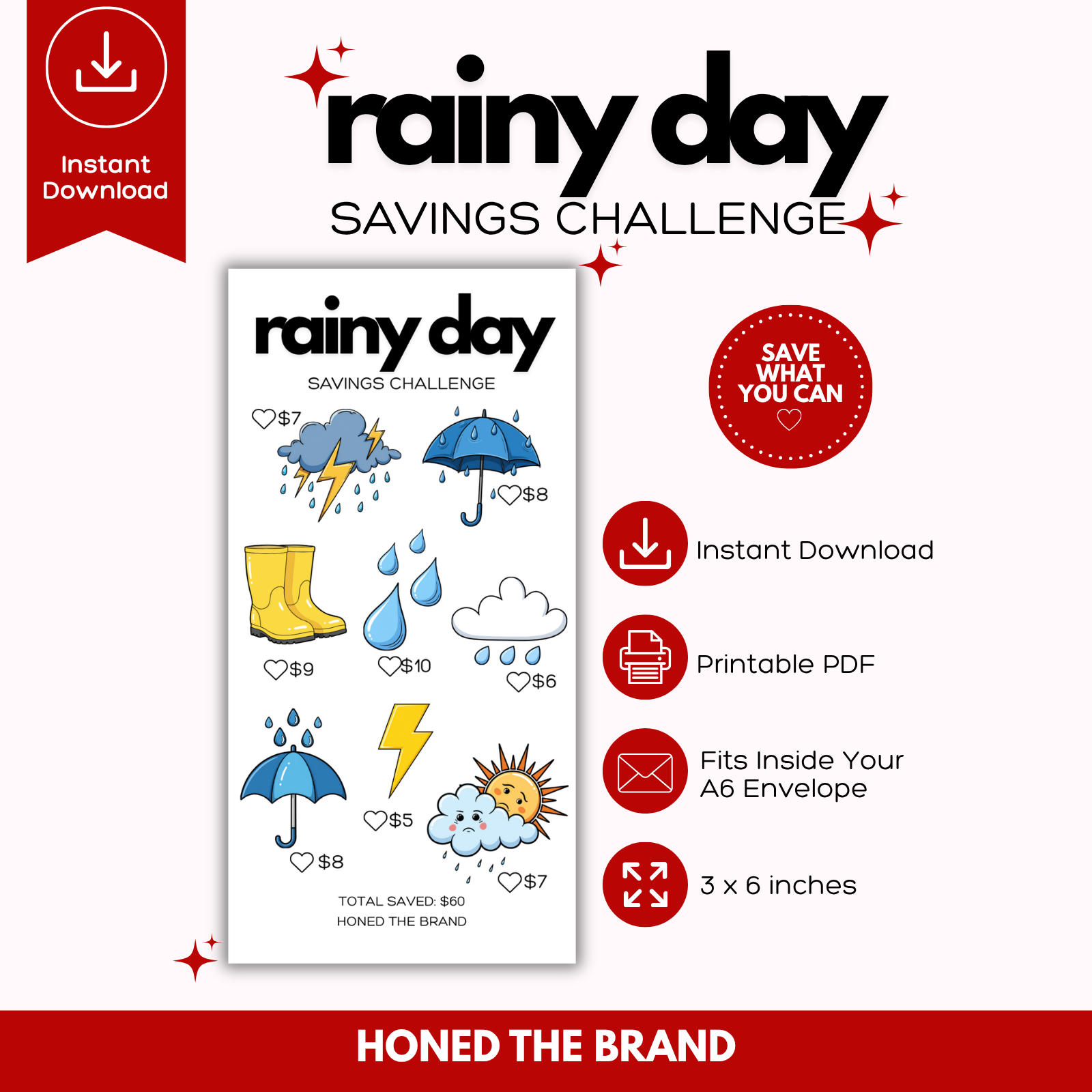 Digital A6 Rainy Day Savings Challenge