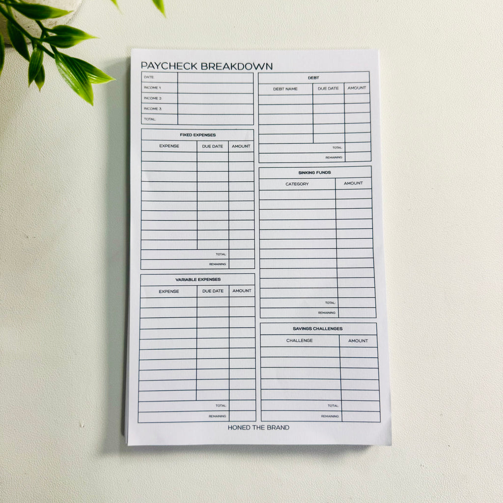 Paycheck Breakdown Notepad