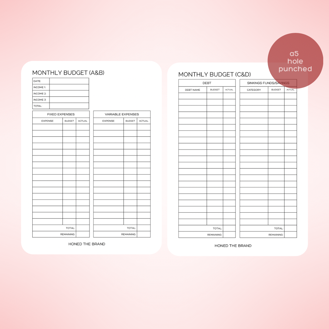 A5 Monthly Budget Tracker