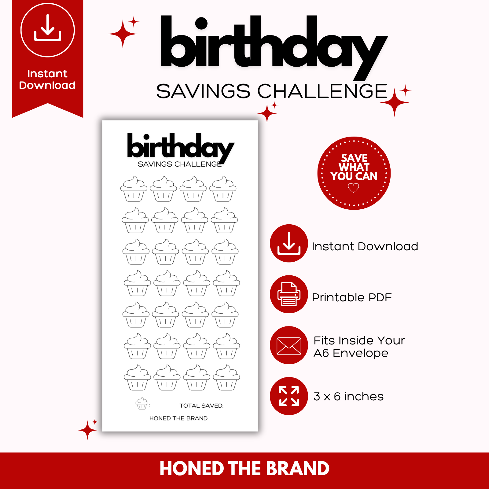Digital A6 Minimal Birthday Savings Challenge