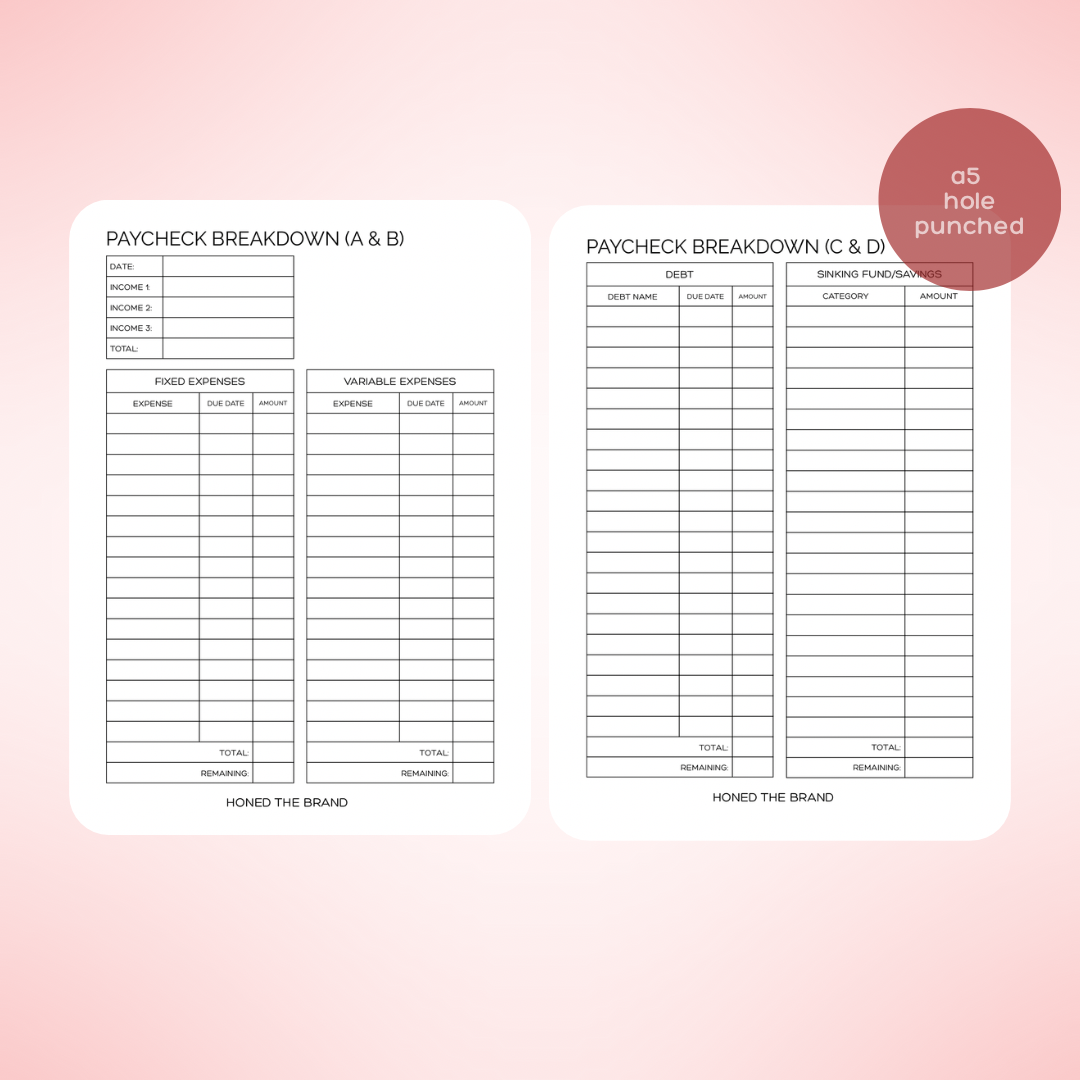 A5 Paycheck Breakdown Tracker