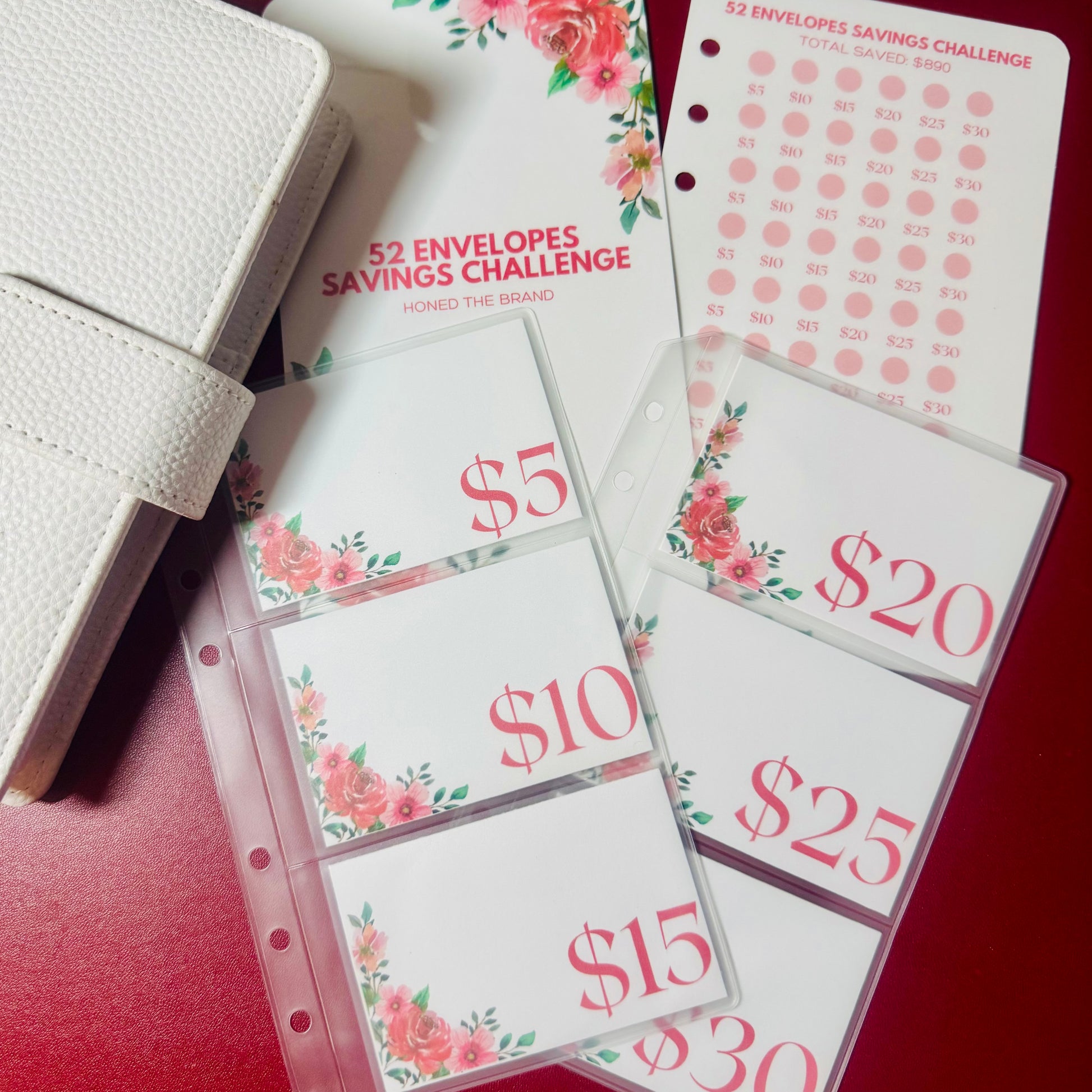 Pink Floral 52 Weeks Savings Challenge