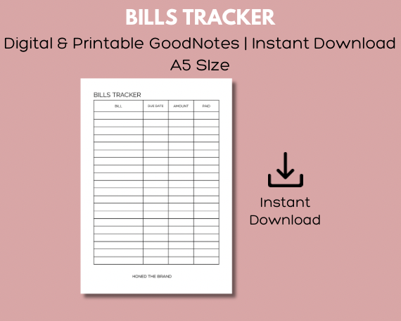 Digital A5 Bills Tracker
