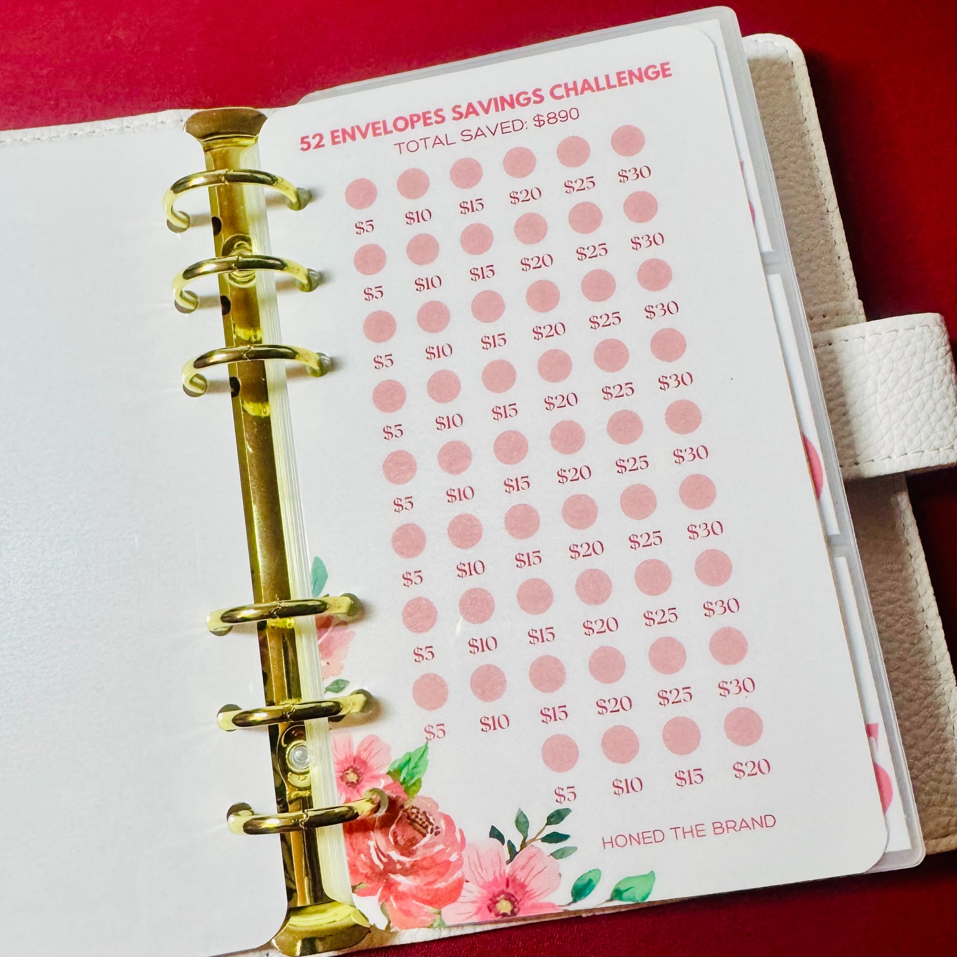 Pink Floral 52 Weeks Savings Challenge